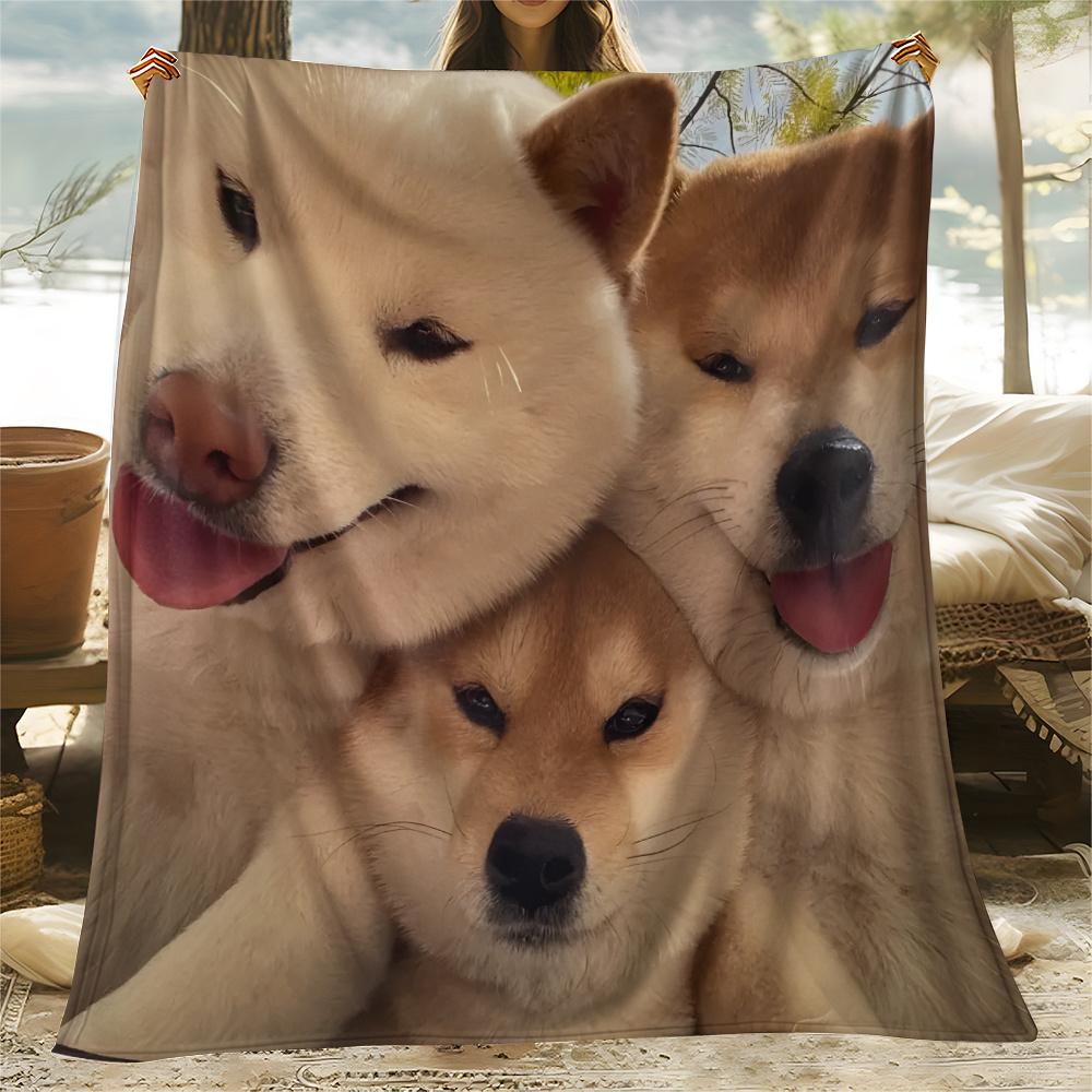 Cute Shiba Inu Dog Portrait Print Flannel Blanket Soft Lightweight Throw Blanket for Sofa Bed Couch All?Season Cozy Blanket