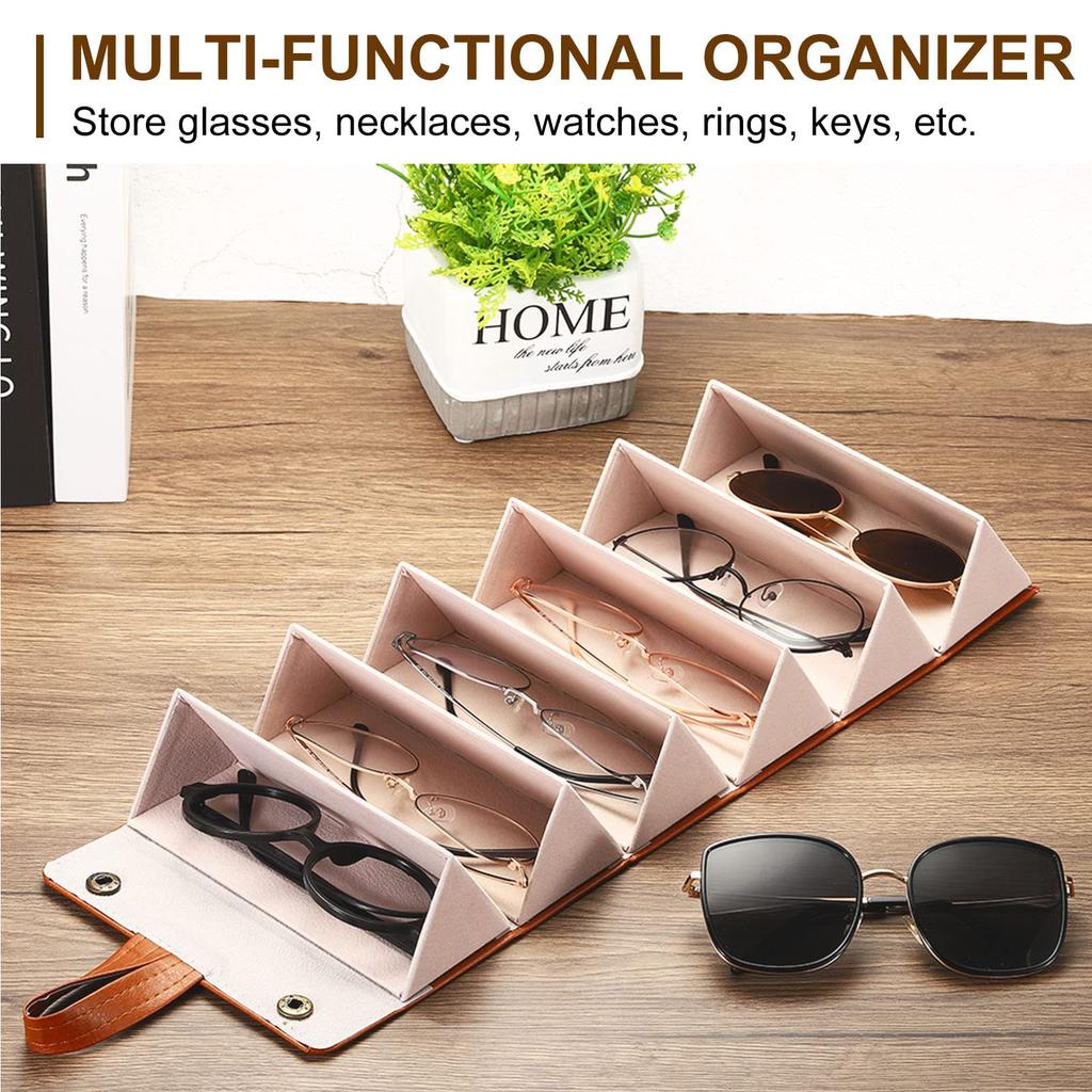Sunglasses Travel Eyeglass Storage for Multiple Pairs of Foldable Sunglasses Portable Eyeglass Brown [PATIKIL] 6-Slot Organizer, Case, Eyeglasses,
