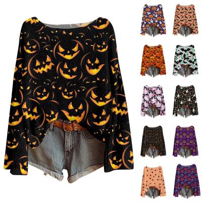 Womens  Fall Sweaters Long Sleeve Print Tops Pullover Sweaters Loose Dressy Casual Basic Clothes