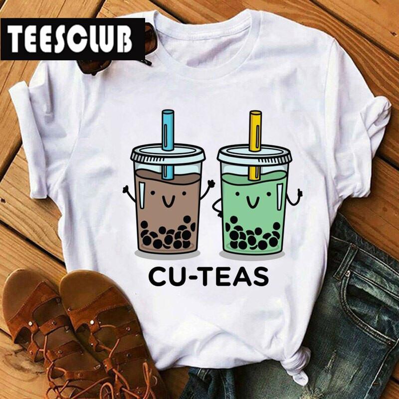 Milk Tea Cat Print Bubble Tea Animal TShirt Unisex Couple Trendy Personalized Womens Clothing Soft Cotton Short Sleeve Tshirt