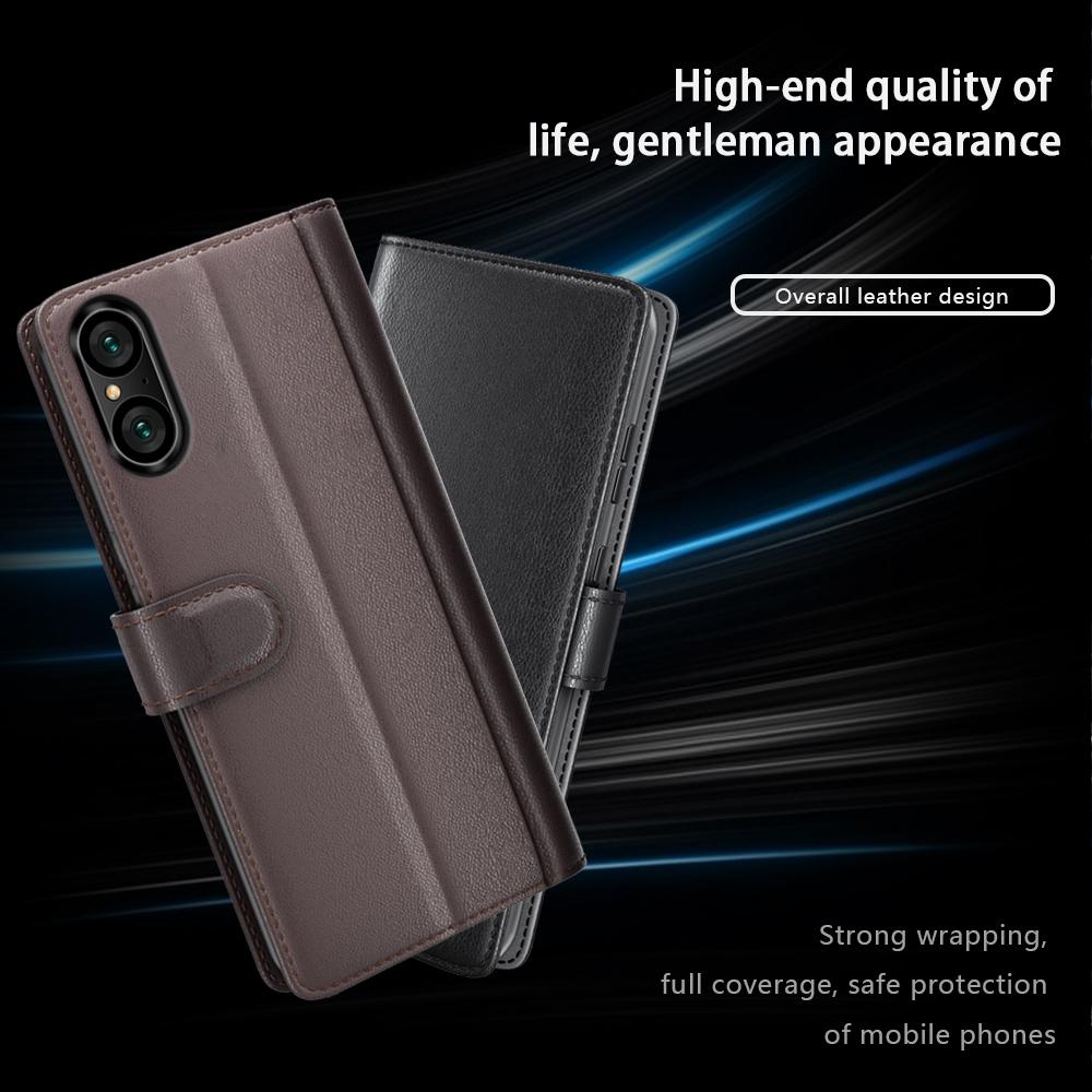For Sony Xperia 5 V Case Genuine Split Leather Phone Cover with Wallet Stand