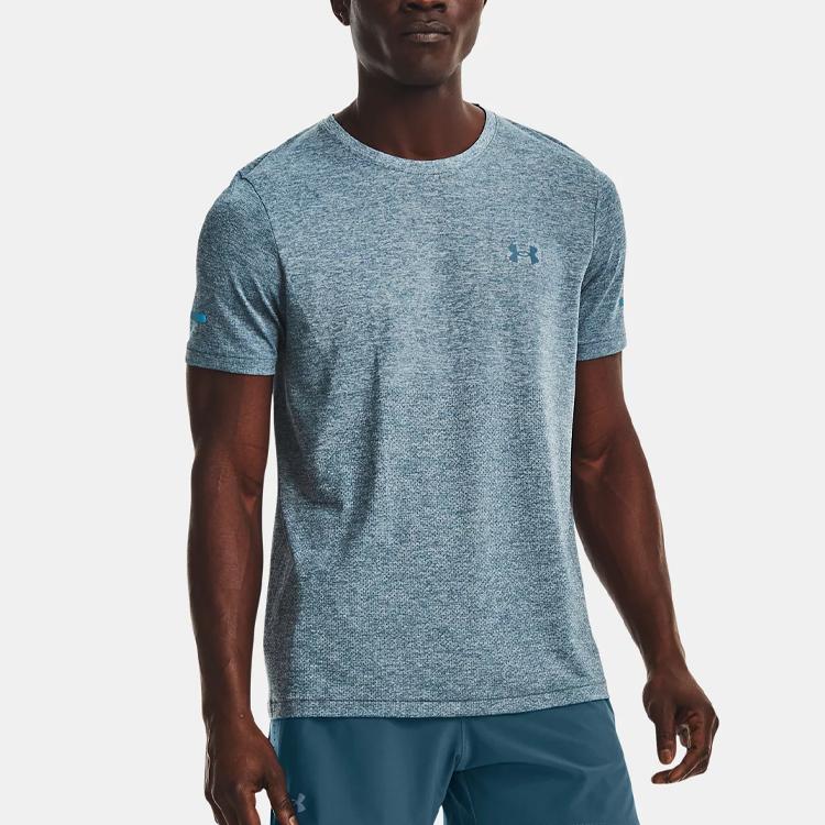 Under Armour Solid Color Crew Neck Short Sleeve T-Shirt Men Tops Static-Blue 1375692-414