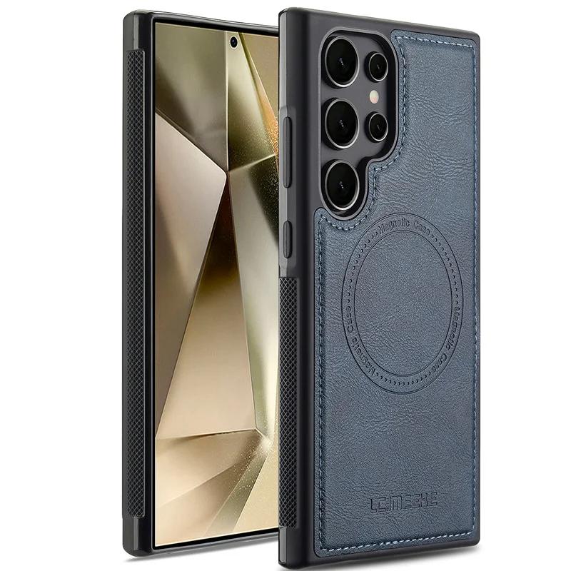 Magnetic Leather Phone Case for Samsung Galaxy S26 S25 Edge S24 Ultra S23 FE S22 Plus S21 S20 A17 A37 A57 Wireless MagSafe Cover
