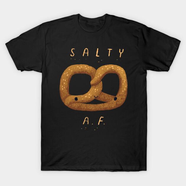 Asian Size Men Black Print T-shirt Salty Af No-Cut Print Cotton Tshirt 4XL