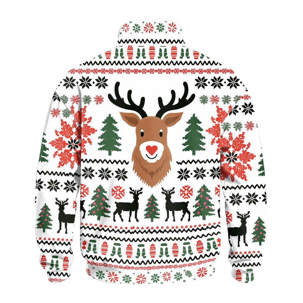 Men's 1/4 Zip Sweatshirt with Stand Collar and Christmas Print Casual Long Sleeve Pullover