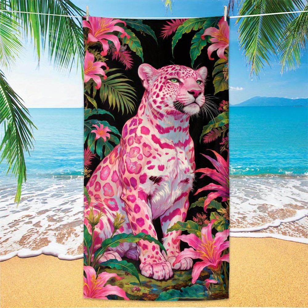 1pc Vibrant Tropical Leopard Beach Towel - Colorful Floral Pattern, Lightweight Microfiber, Sun Protection Wrap for Beach & Pool