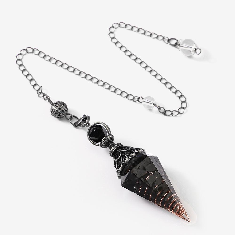 Antique Silver Seven Chakra Crystal Resin Pendulum with Semi-Precious Chips Pendant