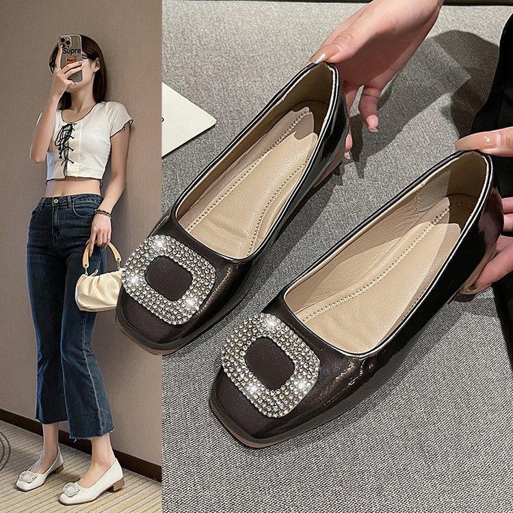 

French beautiful single shoes autumn new thick heel with skirt square head temperament national style medium heel ladyshoes 35 чёрный