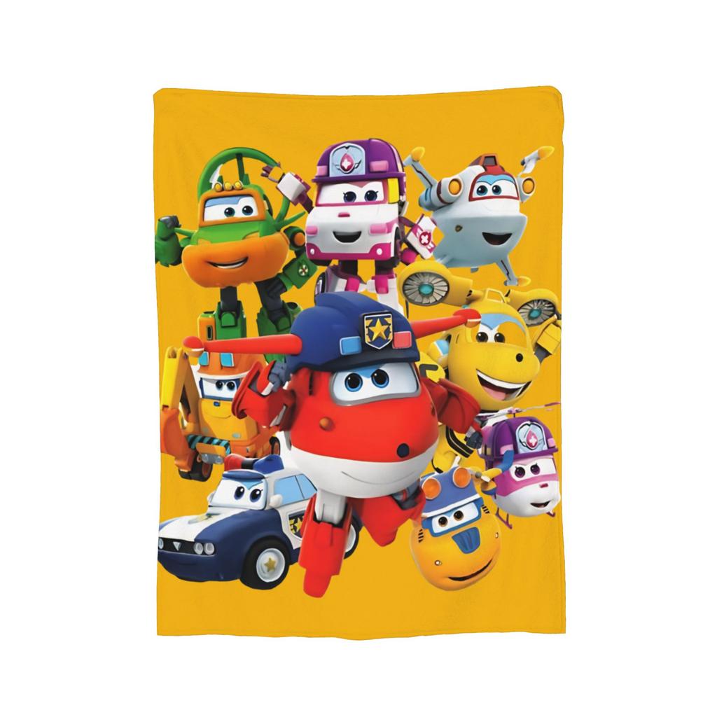 Super Wings Cartoon Flannel Blanket Car Robot Funny Throw Blanket for Sofa Bedding Lounge 150*125cm Rug Piece,