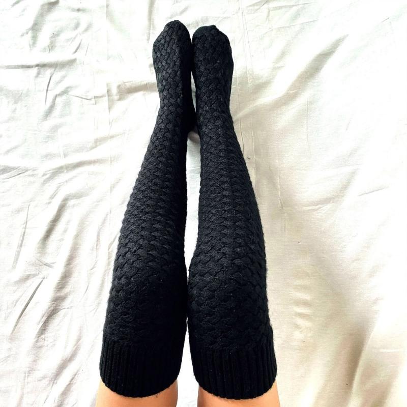 Damen Winter Beinwärmer Zopfmuster Kabelstrick Oberschenkelhohe Stiefelsocken Einfarbig Gedrehte Strickerei Über Knie Lange Strümpfe