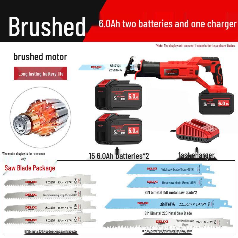 Delixi Cordless Brushless Reciprocating Saw with Lithium Battery for Outdoor Use