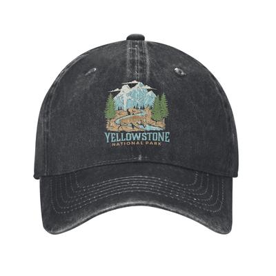Vintage Yellowstone US National Park Wolf Bison Bear Vintage Baseball Caps Distressed Washed Caps Hat
