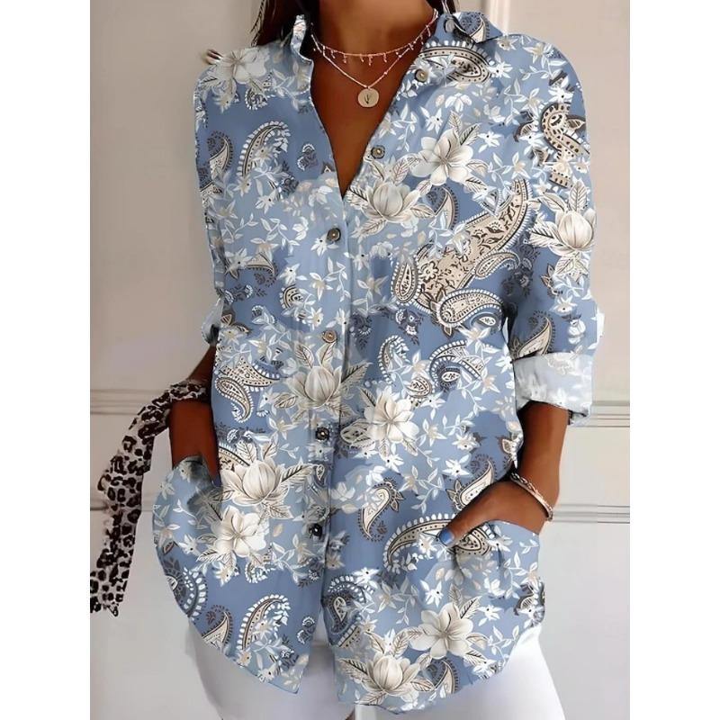 Fashionable Women's Floral Print Long-Sleeve Shirt Loose Fit Comfortable Breathable Long-Sleeve Shirt Casual Everyday Shirt