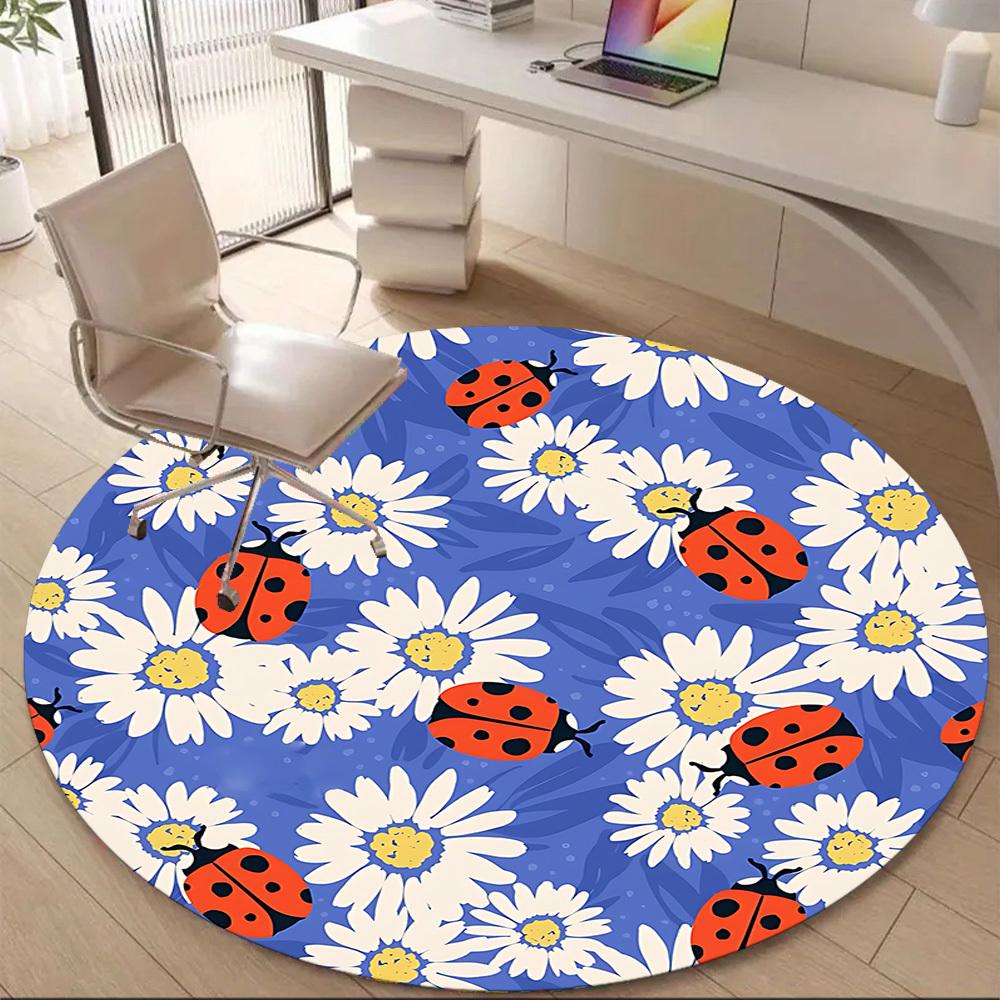 1PC Ladybug Daisy Office Round Area Rug, Mat Suitable ForOffice, Under Office Chairs Bedroom Living Room Home Decor, Room Deco