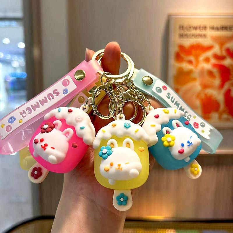 Cute And Stylish Cartoon Bunny Ice Cream Keychain Silicone Bag Accessory