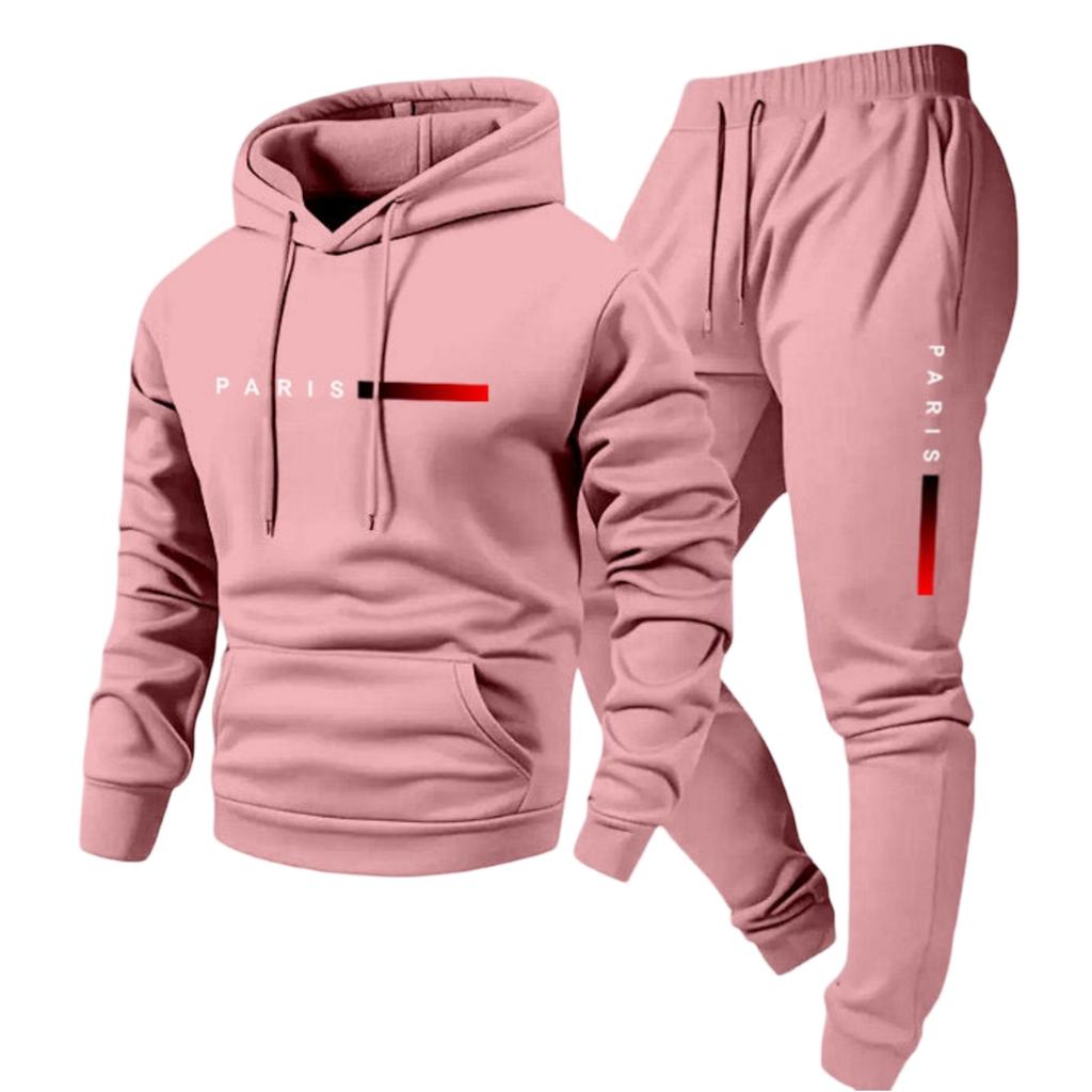 Men's Casual Color Letter-printed Sweatshirt Set, Men's Fleece Hooded Drawstring Sweatshirt And Sweatpants Two-piece Set