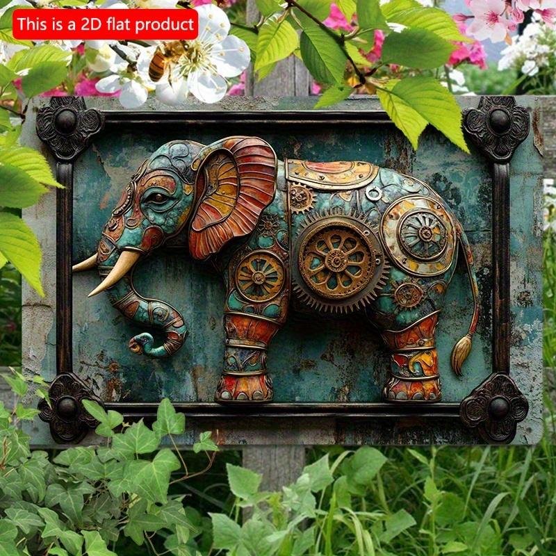2D Flat Wooden Sign 30*20cm Steampunk Elephant Wooden Wall Art, Rustic Wooden Decorative Sign, Decorative Plaque for Home, Gym, Bathroom, Artistic