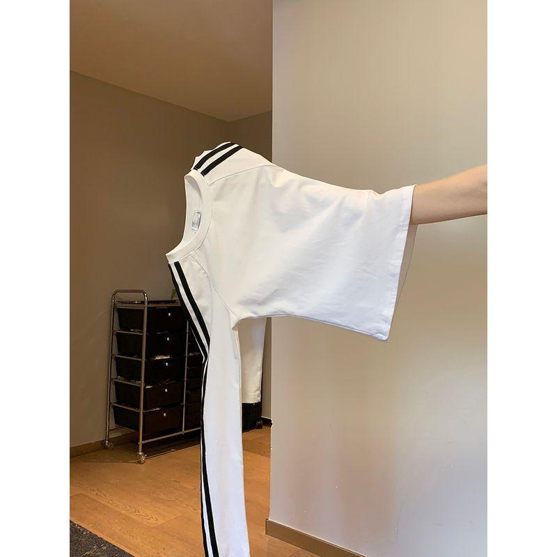 

Sexy Chic White Stripes Long Sleeves T-shirt Female 2025 Early Autumn Silm Raglan Inner Bottoming Shirt Tops Fall and Winter White [no Embroider]] M