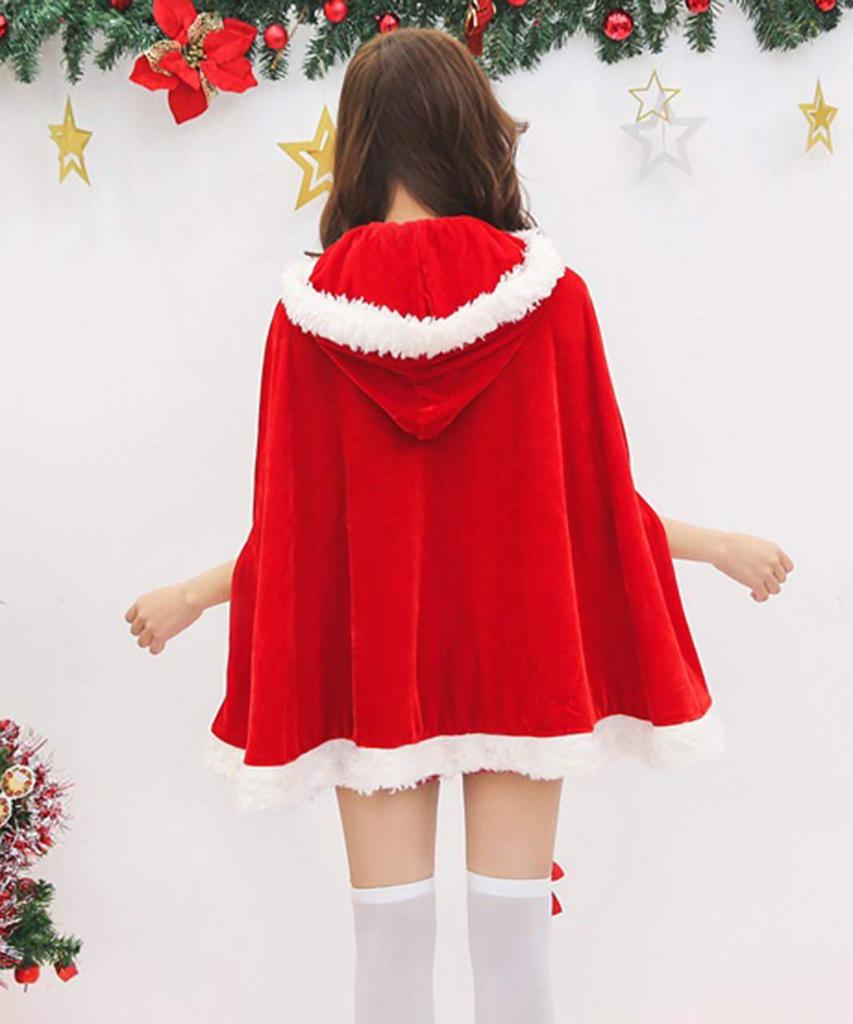 Milky Time 4-Piece Santa Costume Set with Hooded Poncho, Snowflake Print