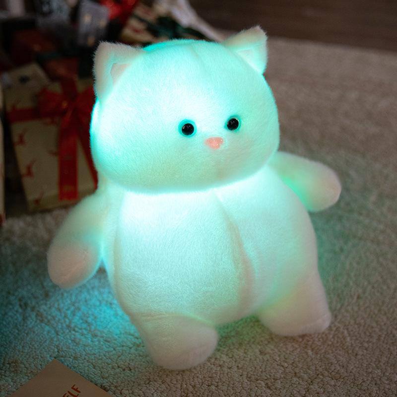 Leuchtende Weiße Fette Katze Plüschtier LED Buntes Aufleuchtendes Kätzchen Spielzeug Weiches Kissen Geschenk für Kinder Mädchen Geburtstagsgeschenk
