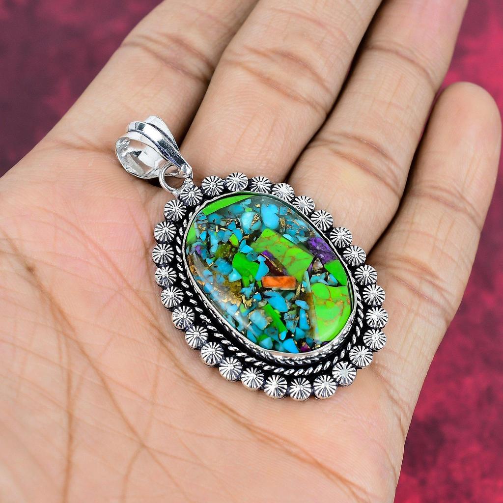 Fiesta Kingman Pendant, 925 Sterling Silver Pendant Jewelry, Handmade Pendant Gemstone Jewelry For Memorial Day