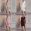 Elegante Vestito a Maniche Lunghe da Donna con Scollo a V e Design Spliced per l'Ufficio