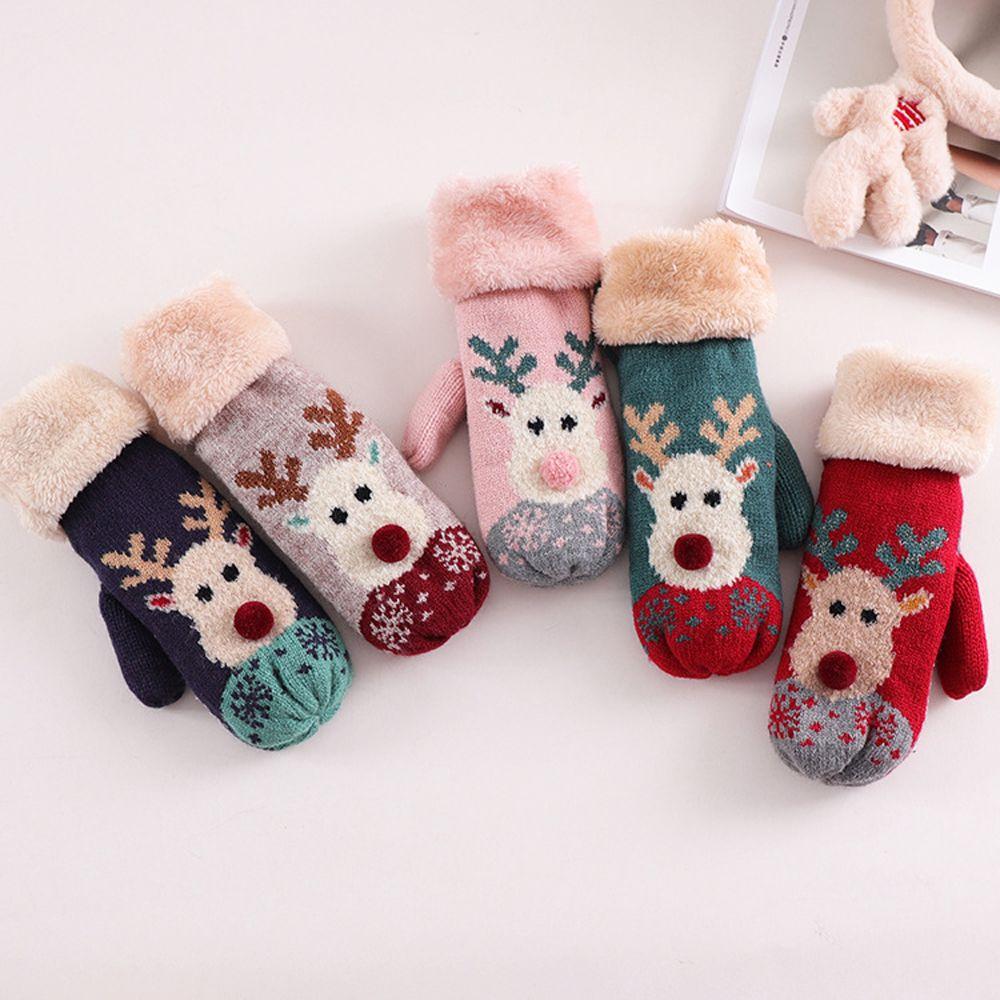 

1Pair Elk Thick Student Xmas Gift Fleece Plush Gloves Christmas Gloves Women Mittens Winter Gloves 03
