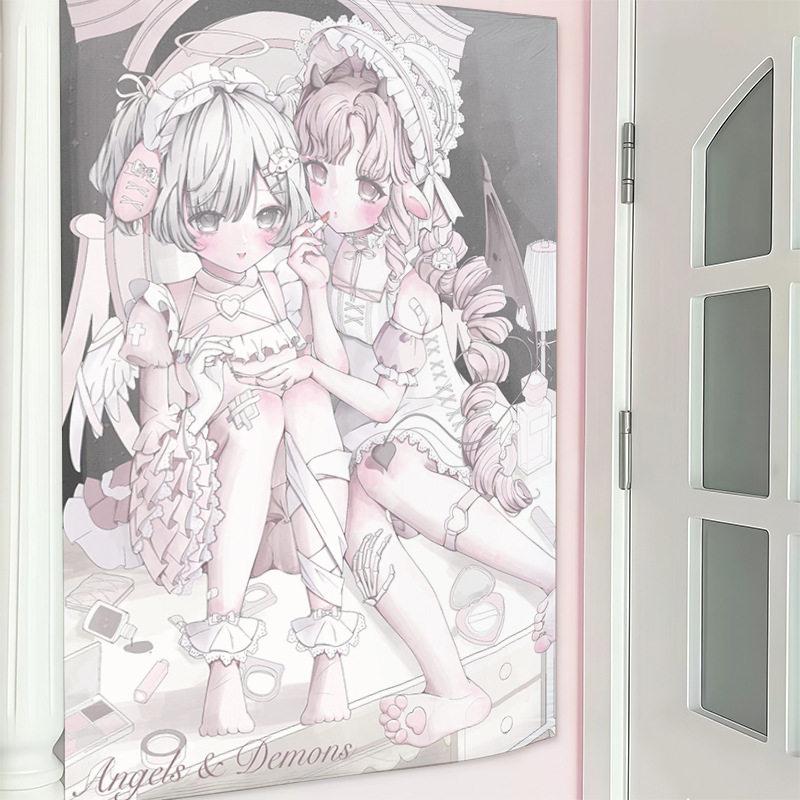 Chobits Anime Tapestry, Pink Pastel Strawberry Sweet Lolita Wall Hanging, Kawaii Bedroom Decor For Otaku & Fans 40X60CM