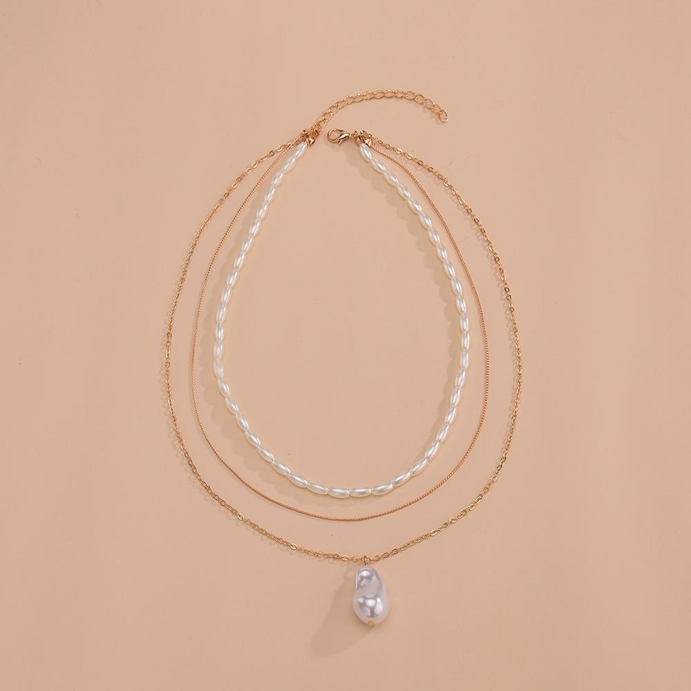 Simple Pearl Pendant Double Stacked Ladies Alloy Necklace Necklace Accessories