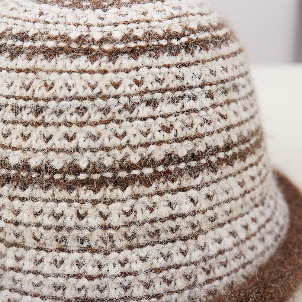 New Small Fresh Comfortable Warm Striped Knitted Comfortable Casual Bucket Hat Burr Edge Casual Warm Small Brim Basin Hat