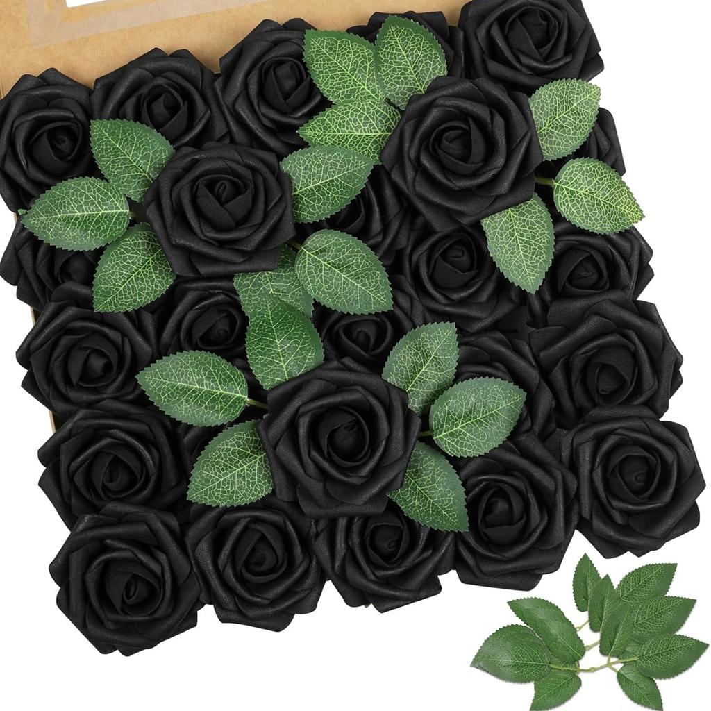 PE Foam Rose With Leaf Artificial Flowers Festival Wedding Bride Bouquets DIY Gifts Wreath Home Outdoor Garden Party Table Decor