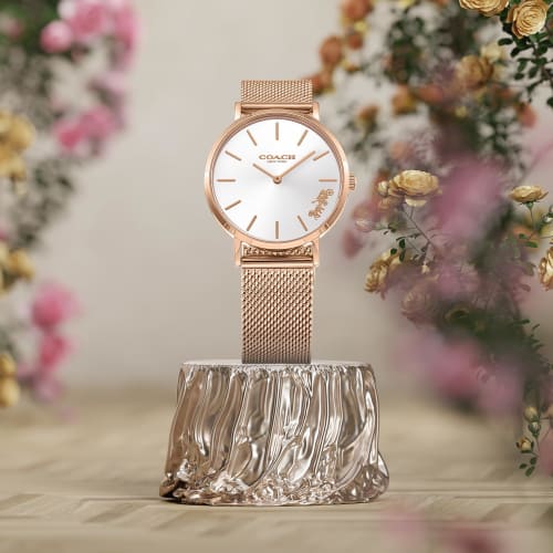 Coach PERRY Women's 32mm Rose Gold Watch with White Dial and Stainless Steel Quartz Movement (14503425)