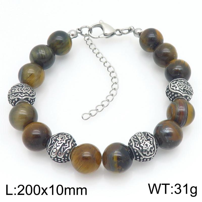 Natural Tiger Eye Stone Beaded Bracelet for Men Women Vintage Stainless Steel Jewelry Adjustable Chain Accessory Gift