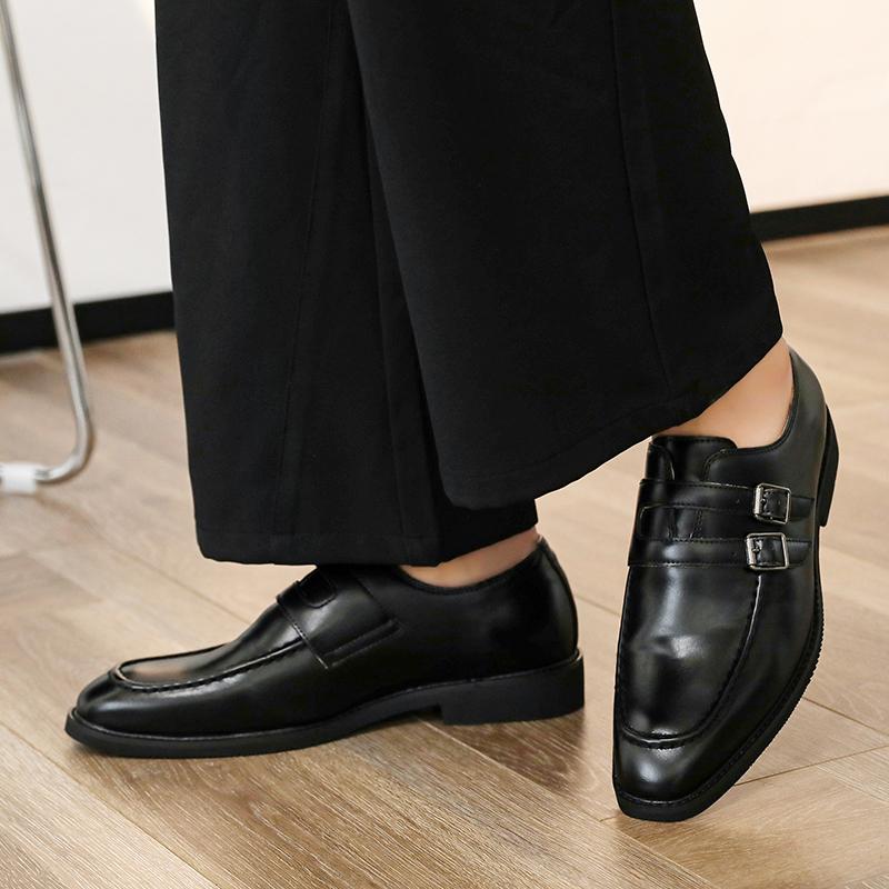 Fashion New Monk Strap Loafers New Men's Pointed Double Belt Buckle Leather Shoes Male Designer Formal Wedding Dress Homecoming Footwear