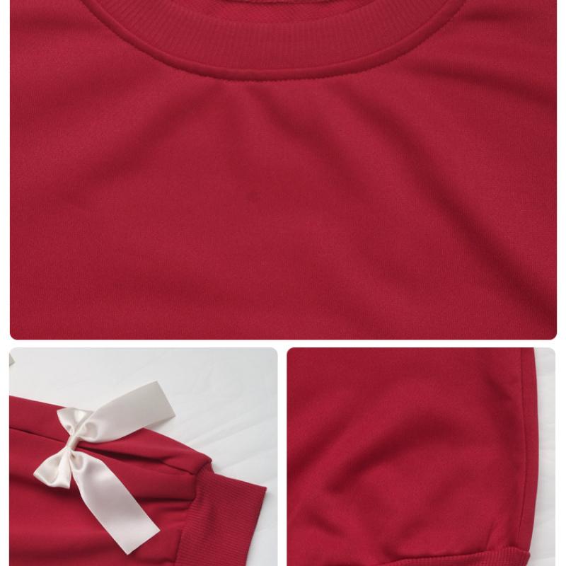 Autumn and winter New Round Neck Bow Red Christmas Blouse Women Tops Elegant Loose Casual Shirts for Women Fashion Long Sleeve  Ladies Blouses 25775