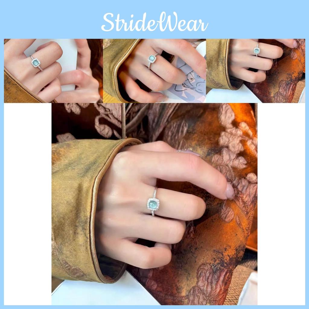 Stunning Natural Blue Jadeite Adjustable Ring In 925 Silver For Women Modern Chic