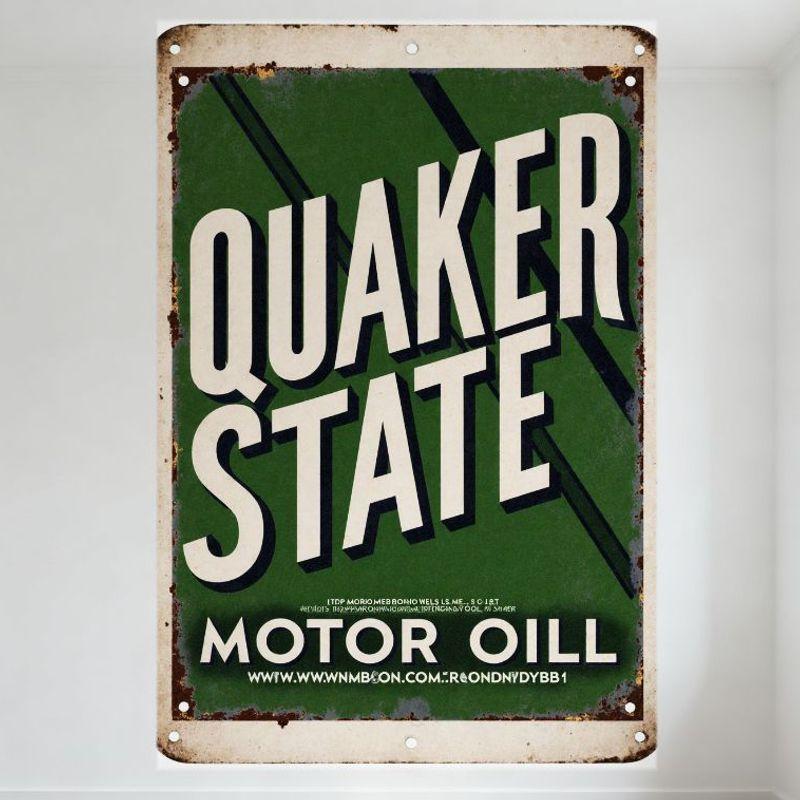 Винтажная металлическая жестяная вывеска Quaker State Motor Oil с пятнами ржавчины и выцветшей кромкой, Ретро рекламная табличка для мужской комнаты, бара 20x30cm（7.8x11.8inch）