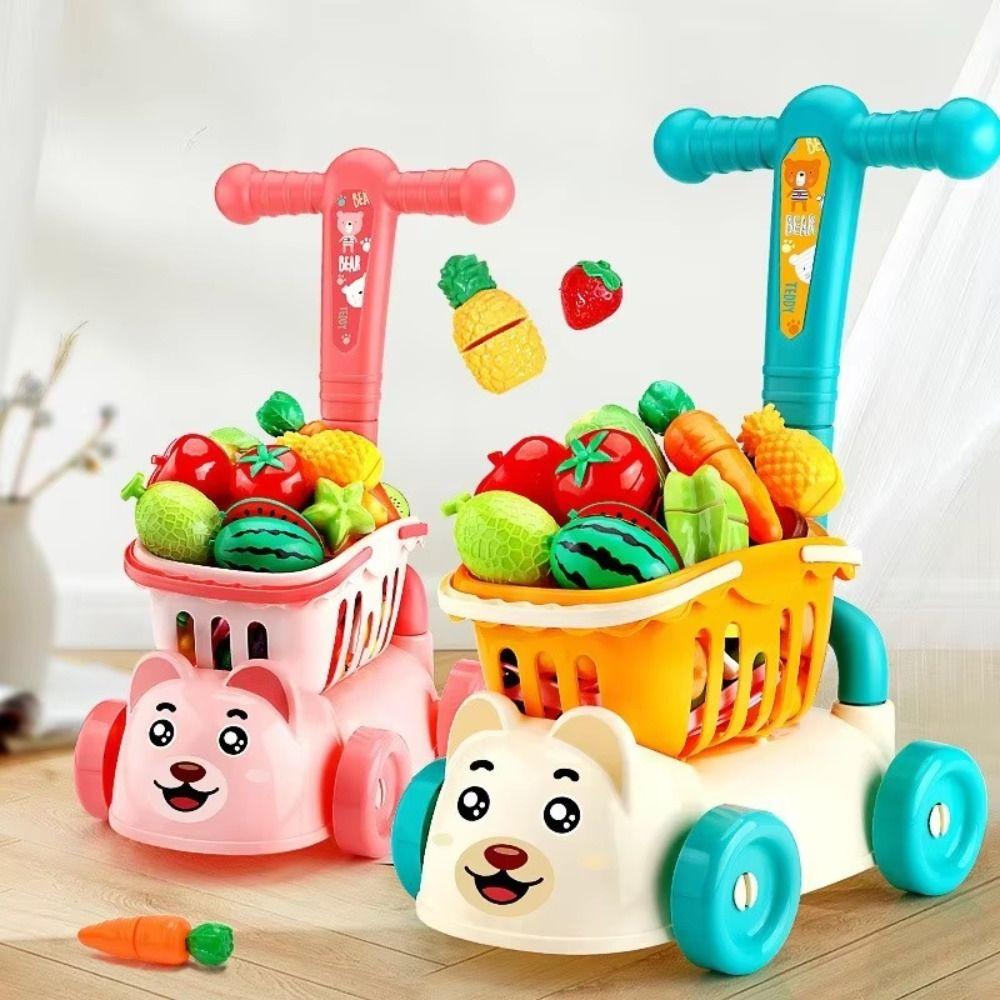 Multicolor Supermarket Trolley Toy Simulation Pretend Shopping Playset Toy  Indoor Play