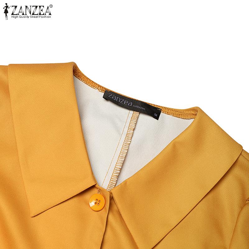 ZANZEA Women Turn Down Collar Summer Short Sleeve Casual Print Blouse