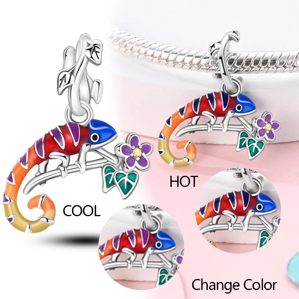 Copper Color Forest Chameleon Charm Pendant Beads Fit Charm Bracelet Original For Women Diy Jewelry Making