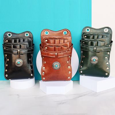Barber Scissors Bag Hairstylist Waist Bag 7-Slot Detachable Scissor Holder Bag PU Leather Tool Bag
