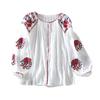 Ethnic Style Embroidered Lantern Sleeve Plus Size Cotton Linen Shirt