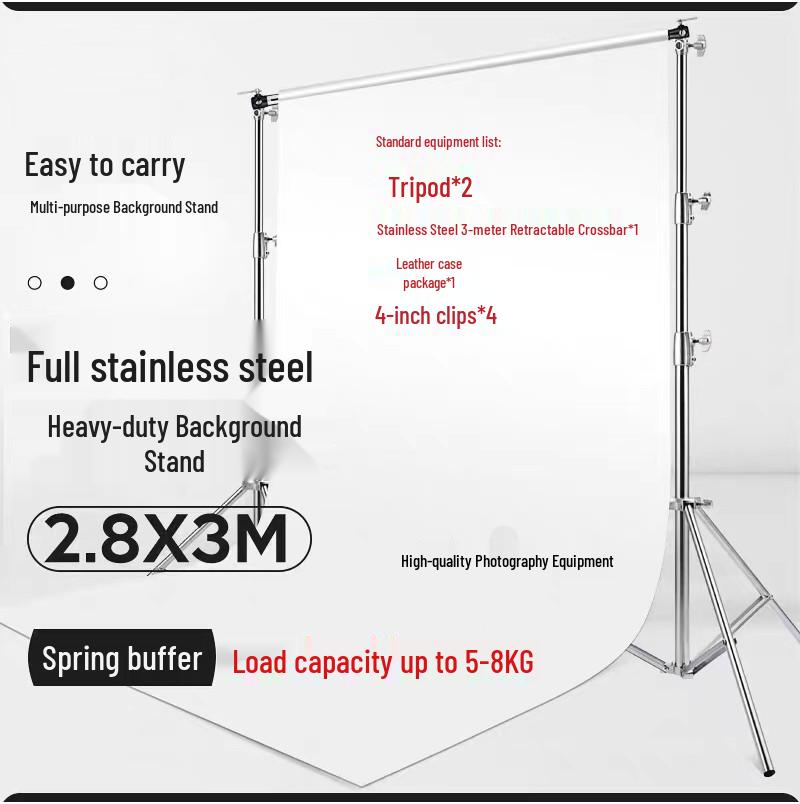 Photography C-Type Light Stand, Stainless Steel, 2.8m & 4m, with Spring Buffer and Three-Way Head Design.