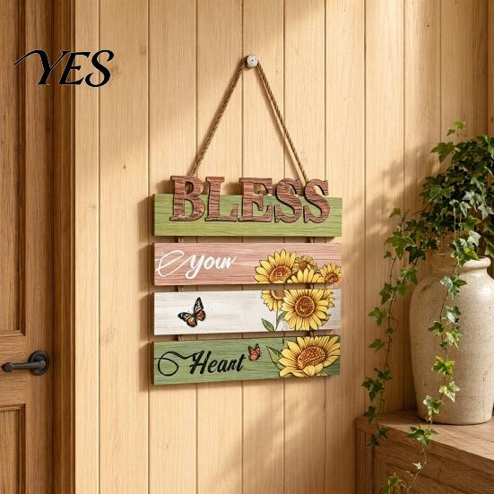 Rustic Wooden Sign Vertical Slogan Sign, Country Retro Style, Easy Install No Tools Required Wall Art Decor, for Home Kitchen Cafe Garden Decoration