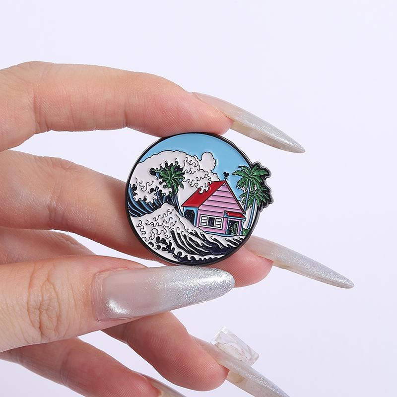 Classic Japanese Anime Enamel Pins Custom Wave House Brooches Lapel Badges Clothes Funny Jewelry Gift for Friends