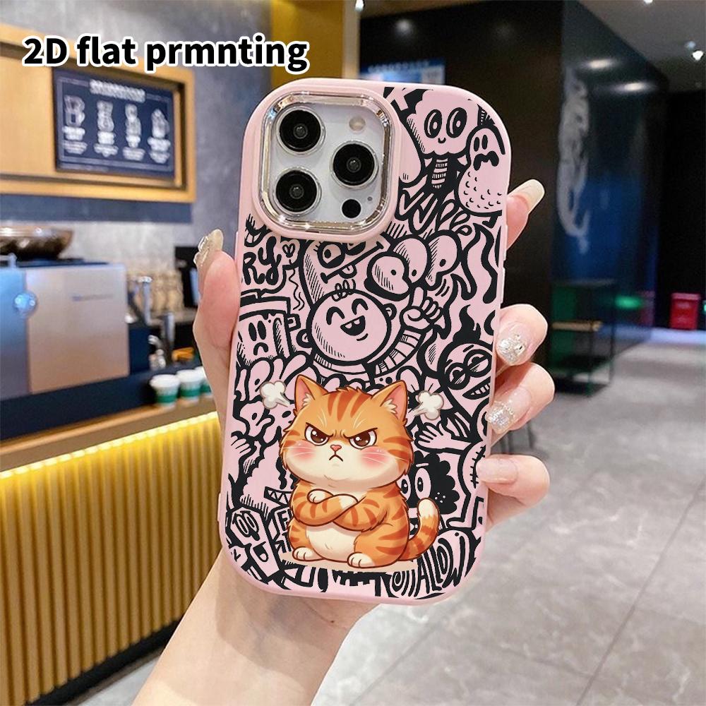 Phone case: 2D flat design suitable for iPhone 18 17 16 15 14 13 Pro protective case, couple style, grumpy orange cat, Christmas and Halloween gifts