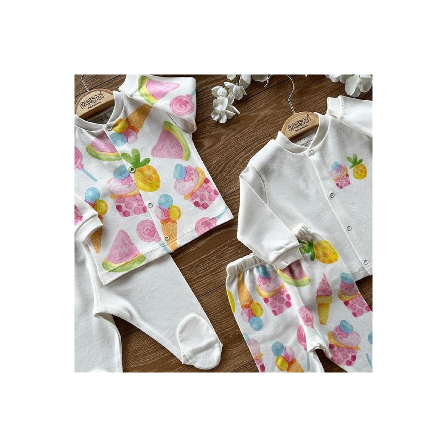 

Детский пижамный комплект из 4 предметов из органического хлопка с пинетками снизу и сверху Кекс 0-3 AY