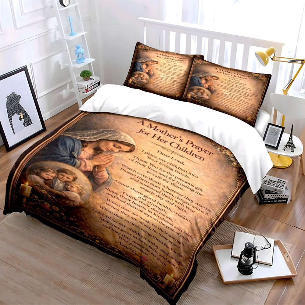 Mother's Prayer Bedding Set with Text Bedding set (1 duvet cover, 2 pillowcases, duvet not included)