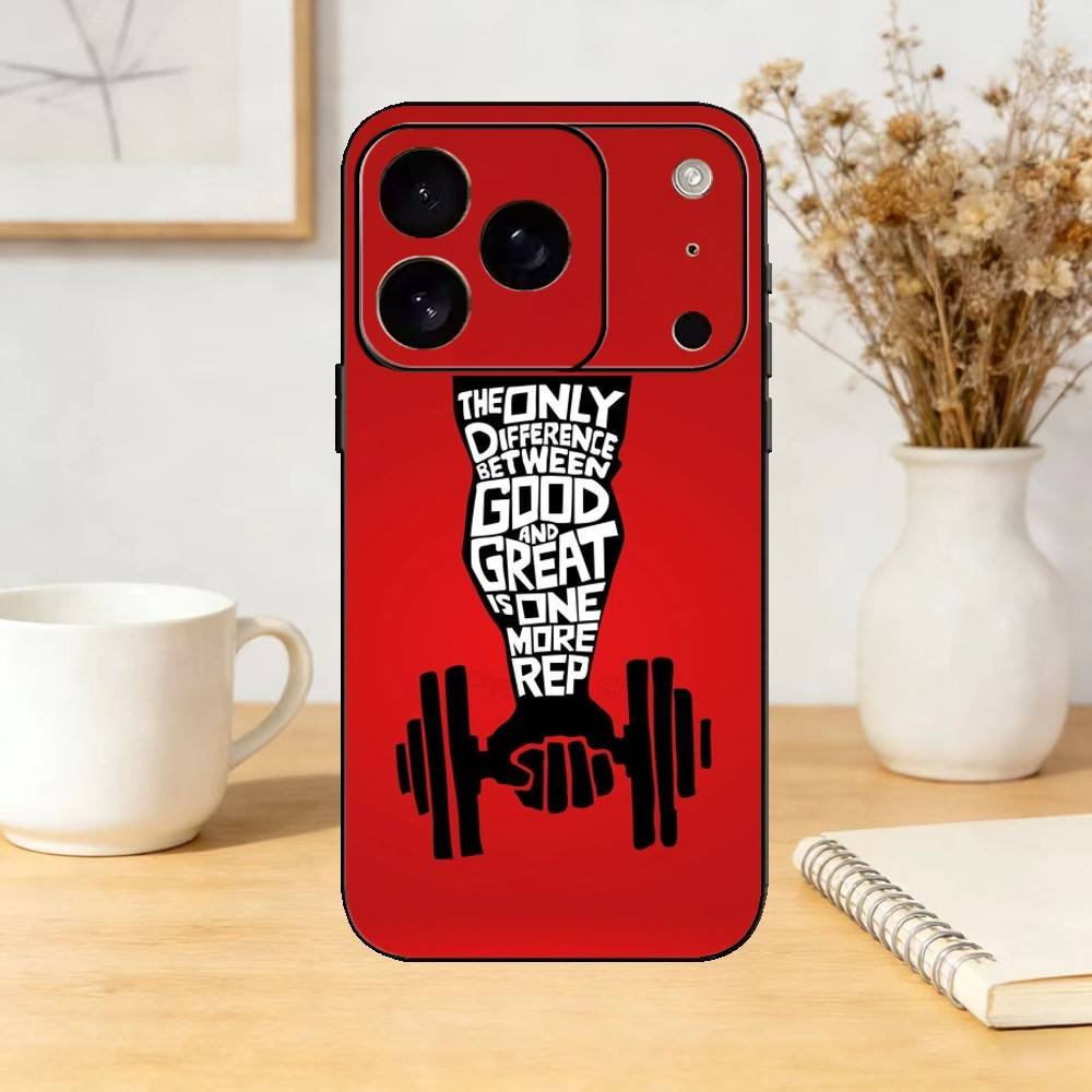 Gym Bodybuilding Never give up Phone Case Silicone black Soft For IPhone 17,16,15,14,13,12,11,SE,Plus Pro Max