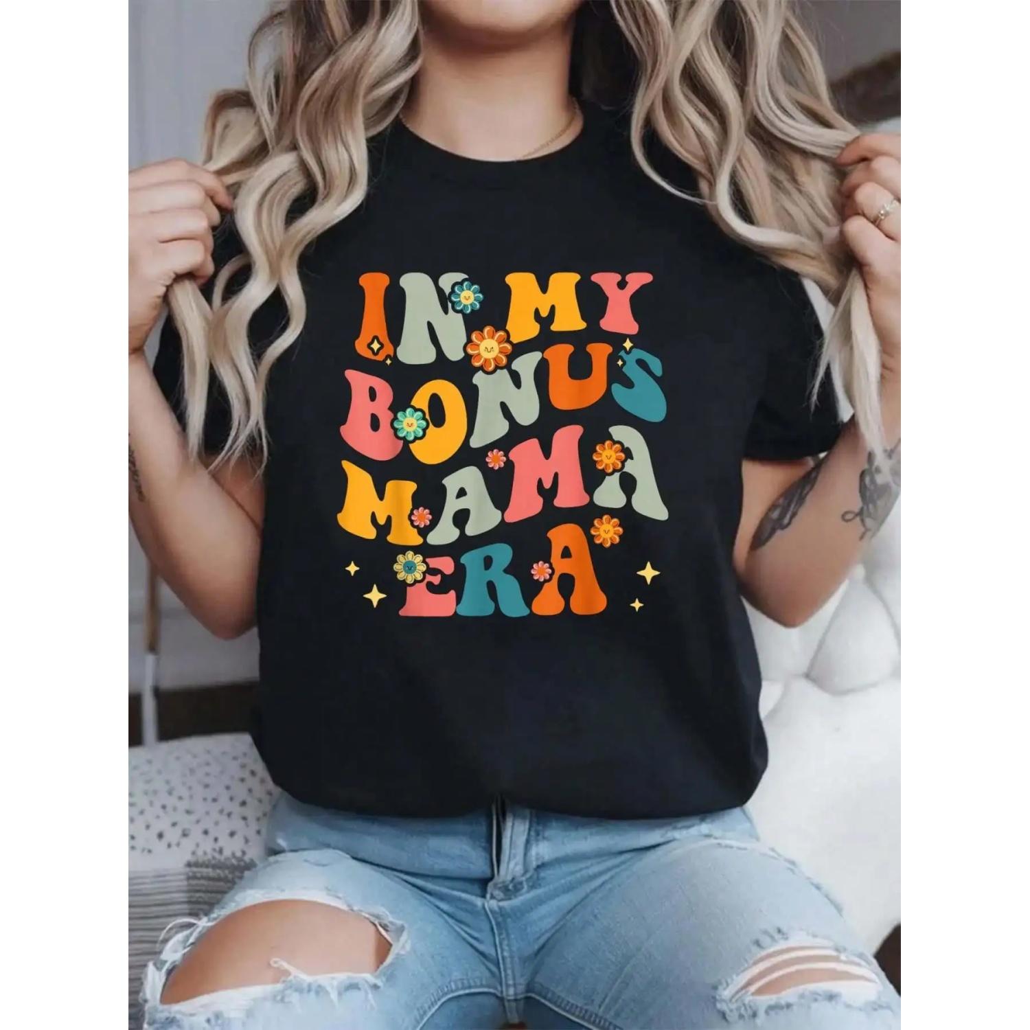 

T-Shirt Women Graphic Print T Shirt, Casual Crew Neck Short Sleeve Top, Regular Fit, All-Season Wear S чёрный